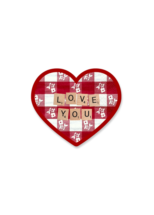 Red Gingham “Love You” Heart Sticker