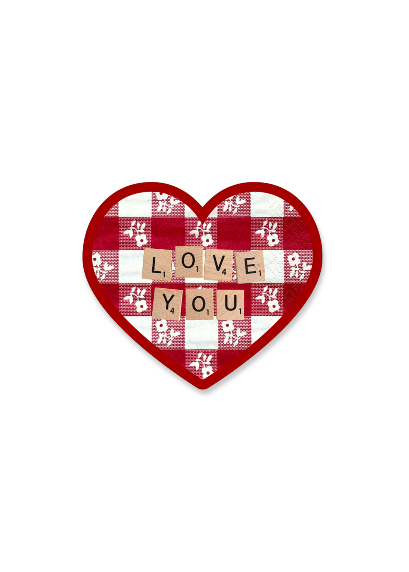 Red Gingham “Love You” Heart Sticker