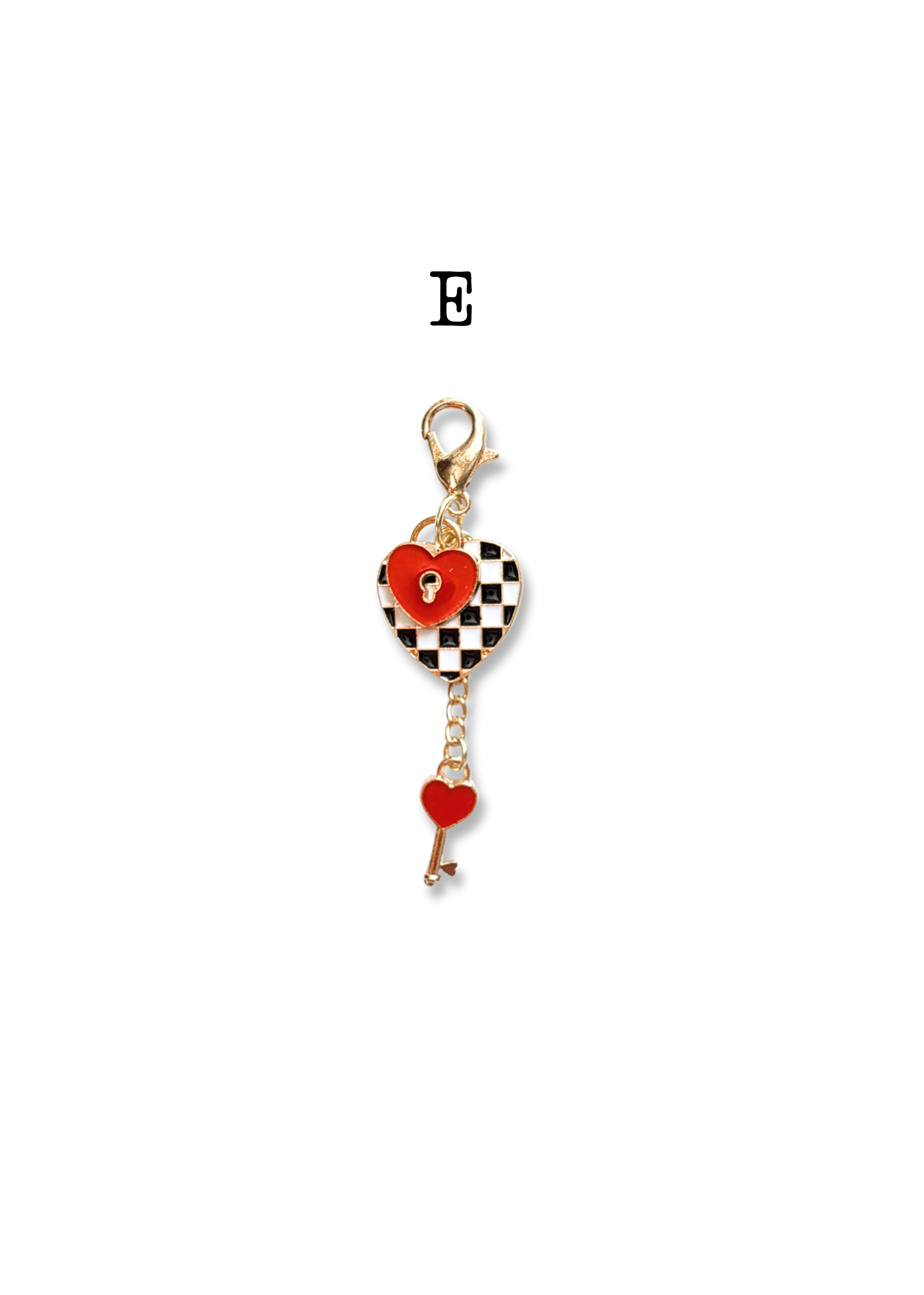 Checkered Heart with Lock + Key Charms