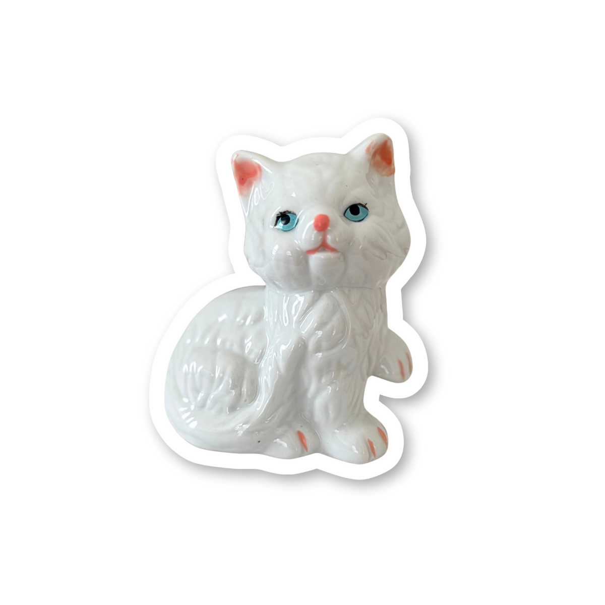 Vintage White Cat Figurine Sticker