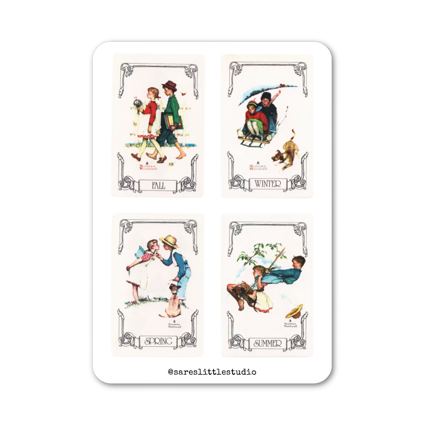 Vintage Rockwell 4 Seasons Playing Card Sticker Sheet - Matte