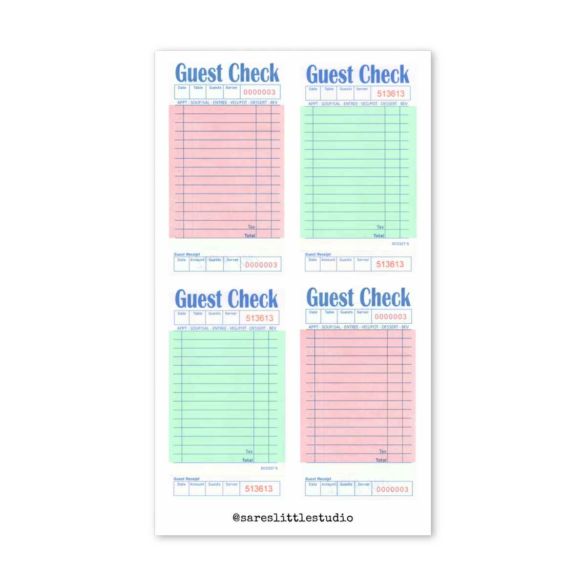 Pink & Green Guest Checks Sticker Sheet
