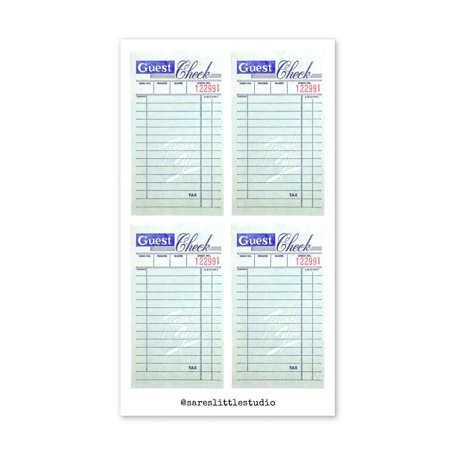Vintage Guest Checks Sticker Sheet