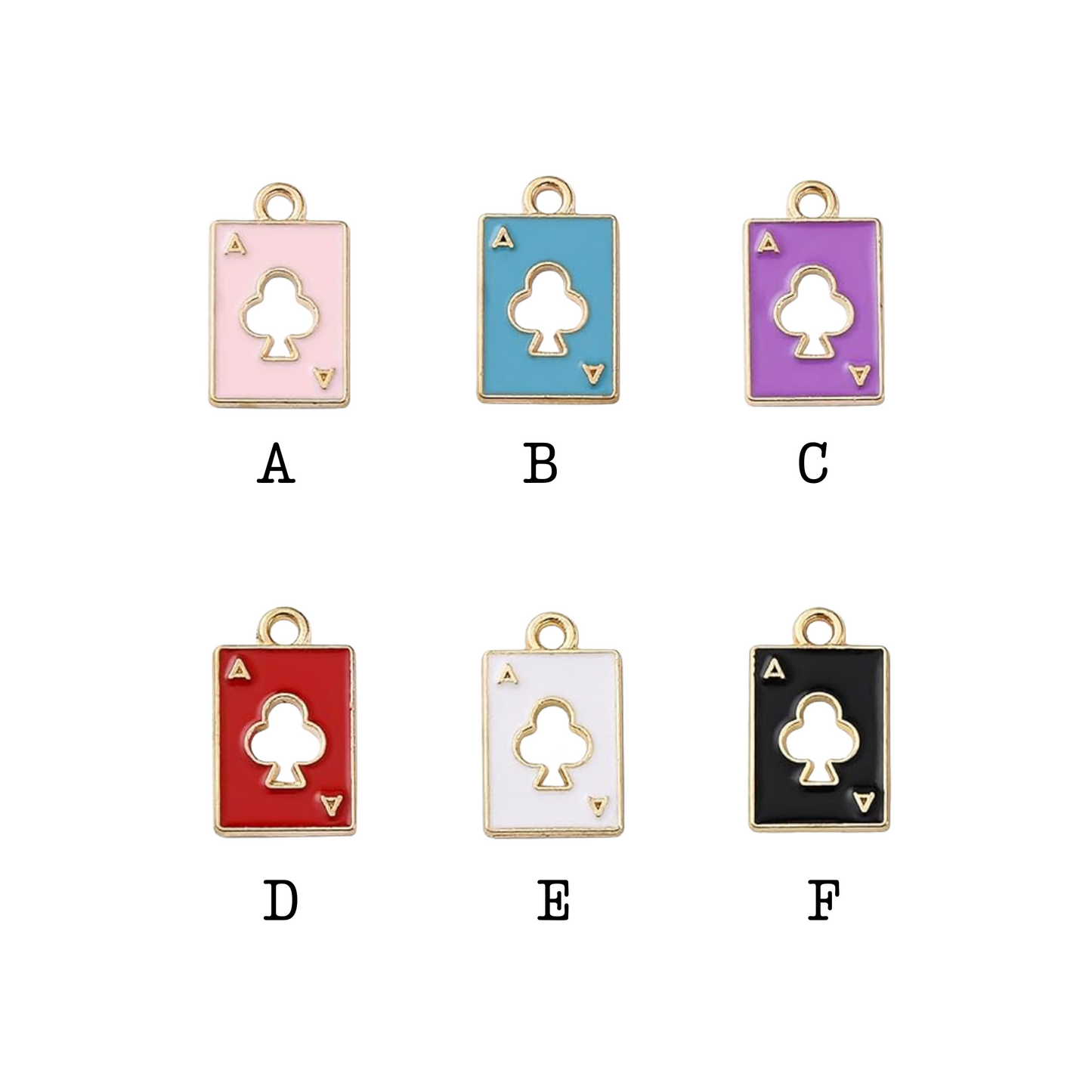 Colorful Ace Playing Card Charms - Gold