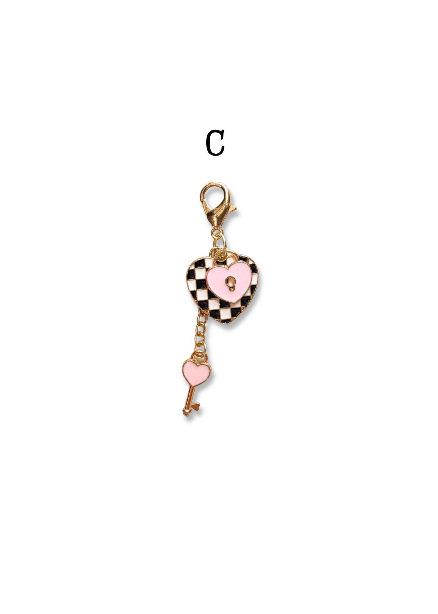 Checkered Heart with Lock + Key Charms