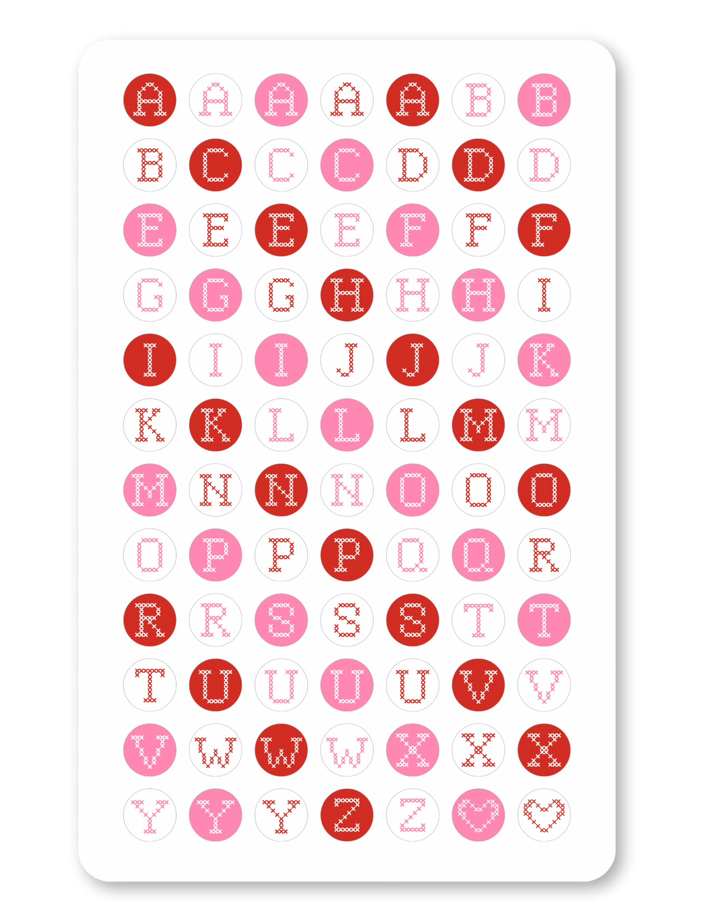 Valentine’s Day Cross Stitch Letters Sticker Sheet - Matte