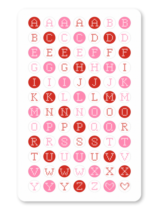 Valentine’s Day Cross Stitch Letters Sticker Sheet - Matte