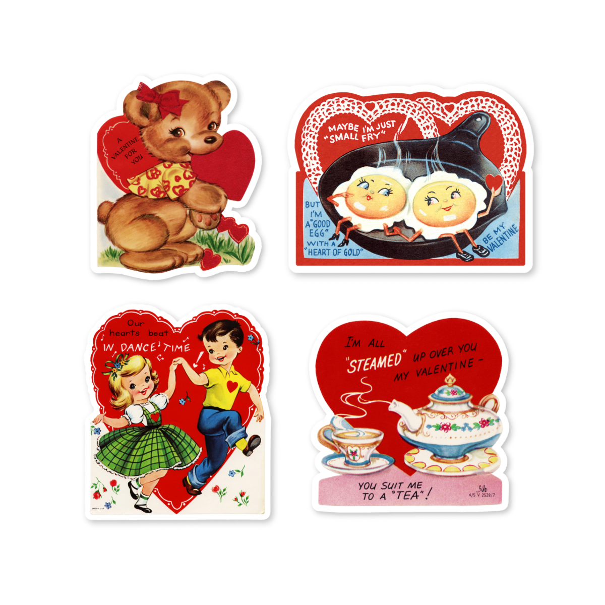 4-Pack Vintage Valentine Die Cut Stickers