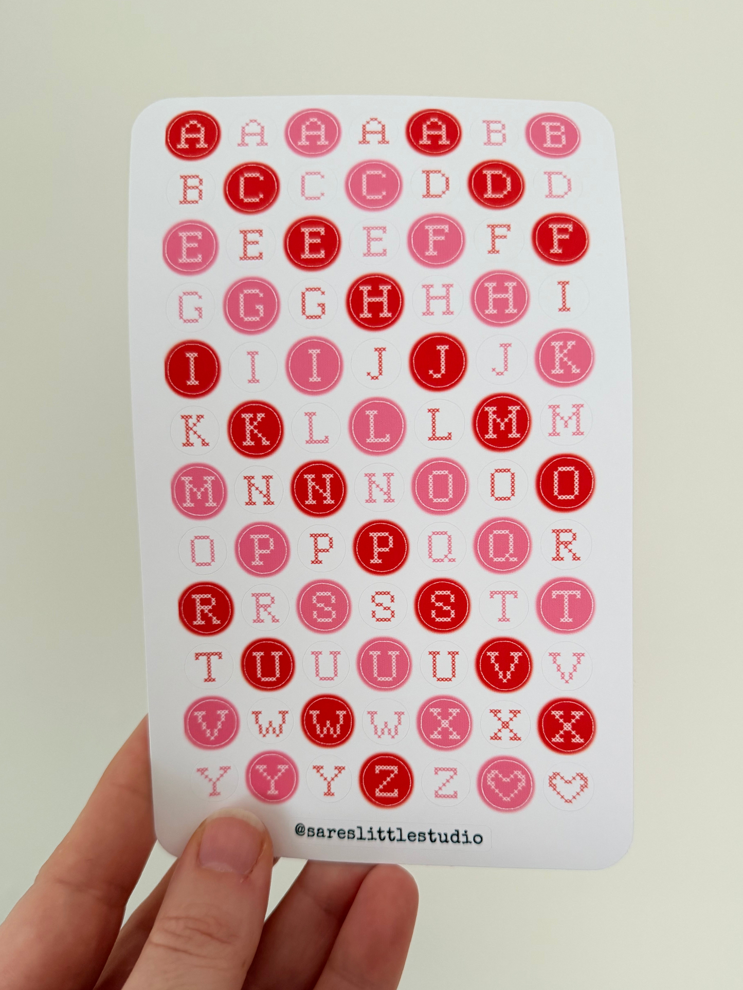 Valentine’s Day Cross Stitch Letters Sticker Sheet - Matte