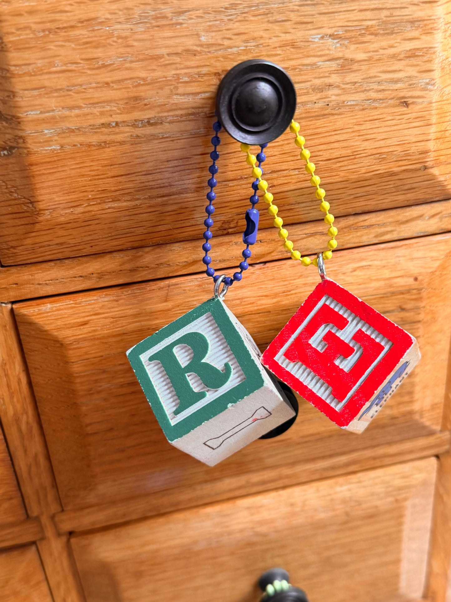 Vintage Wooden Block Letter Keychain