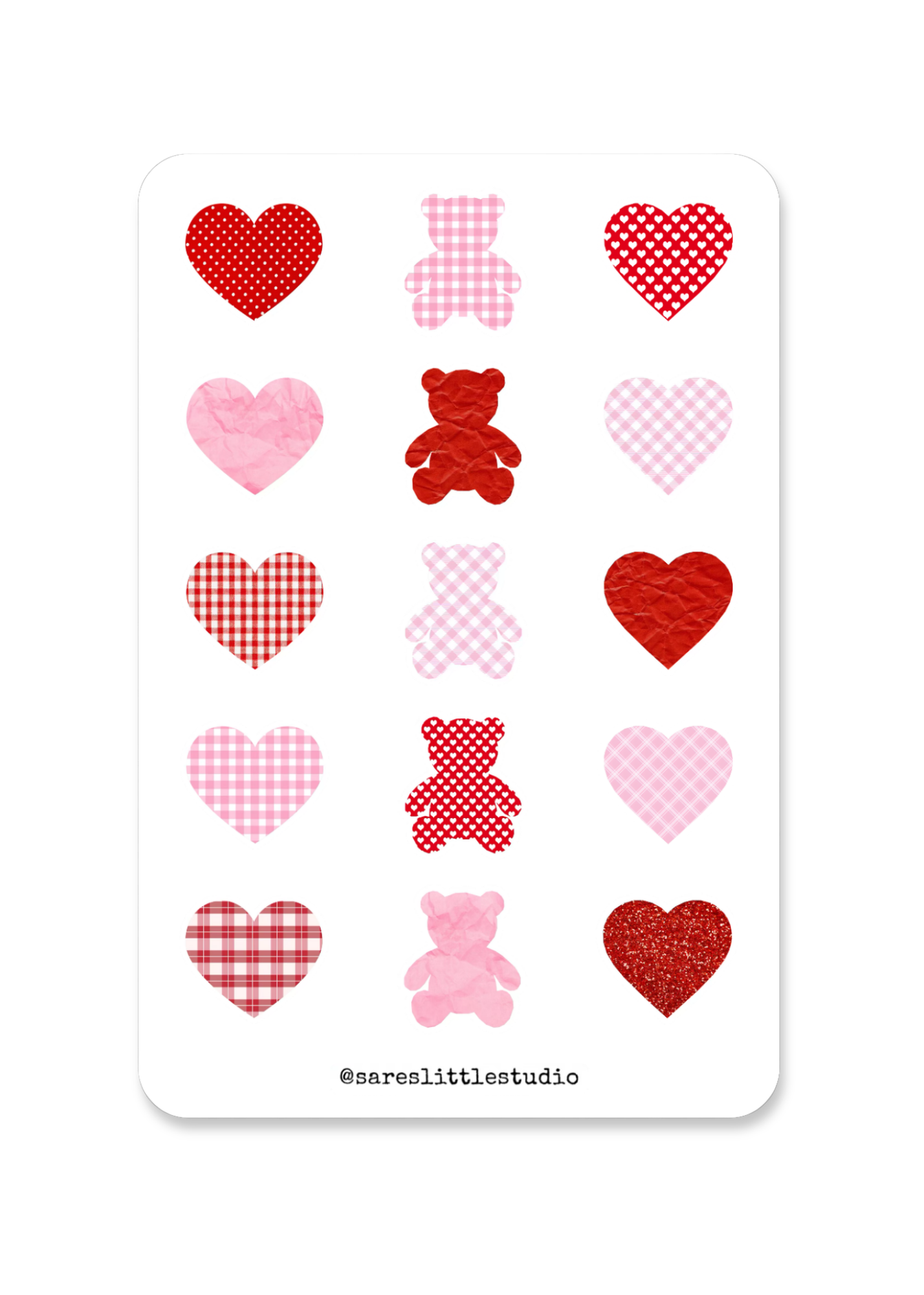 Pink/Red Hearts & Teddy Bears Sticker Sheet - Matte