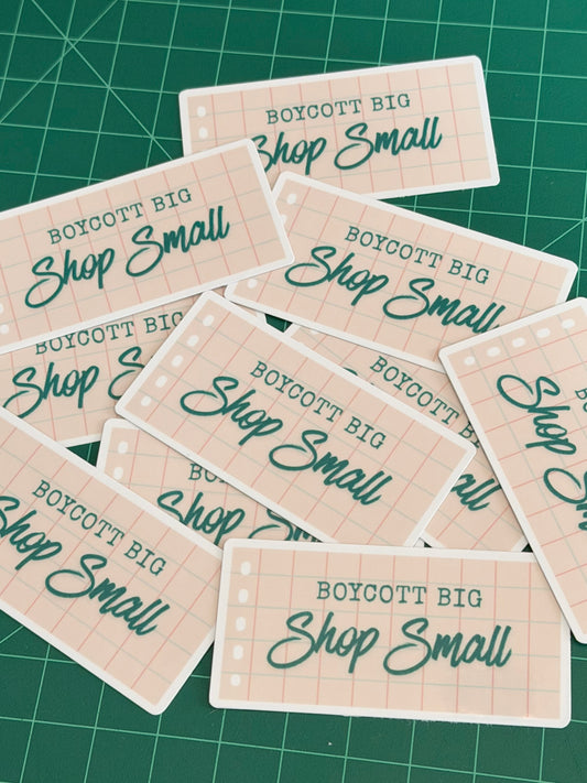 Boycott Big Shop Small Sticker - Peach+Green