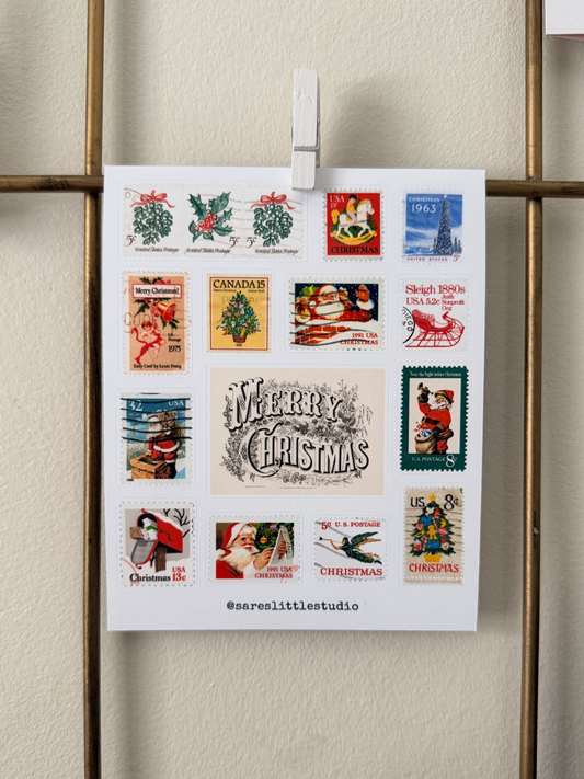 Vintage Christmas Stamps Sticker Sheet - Matte