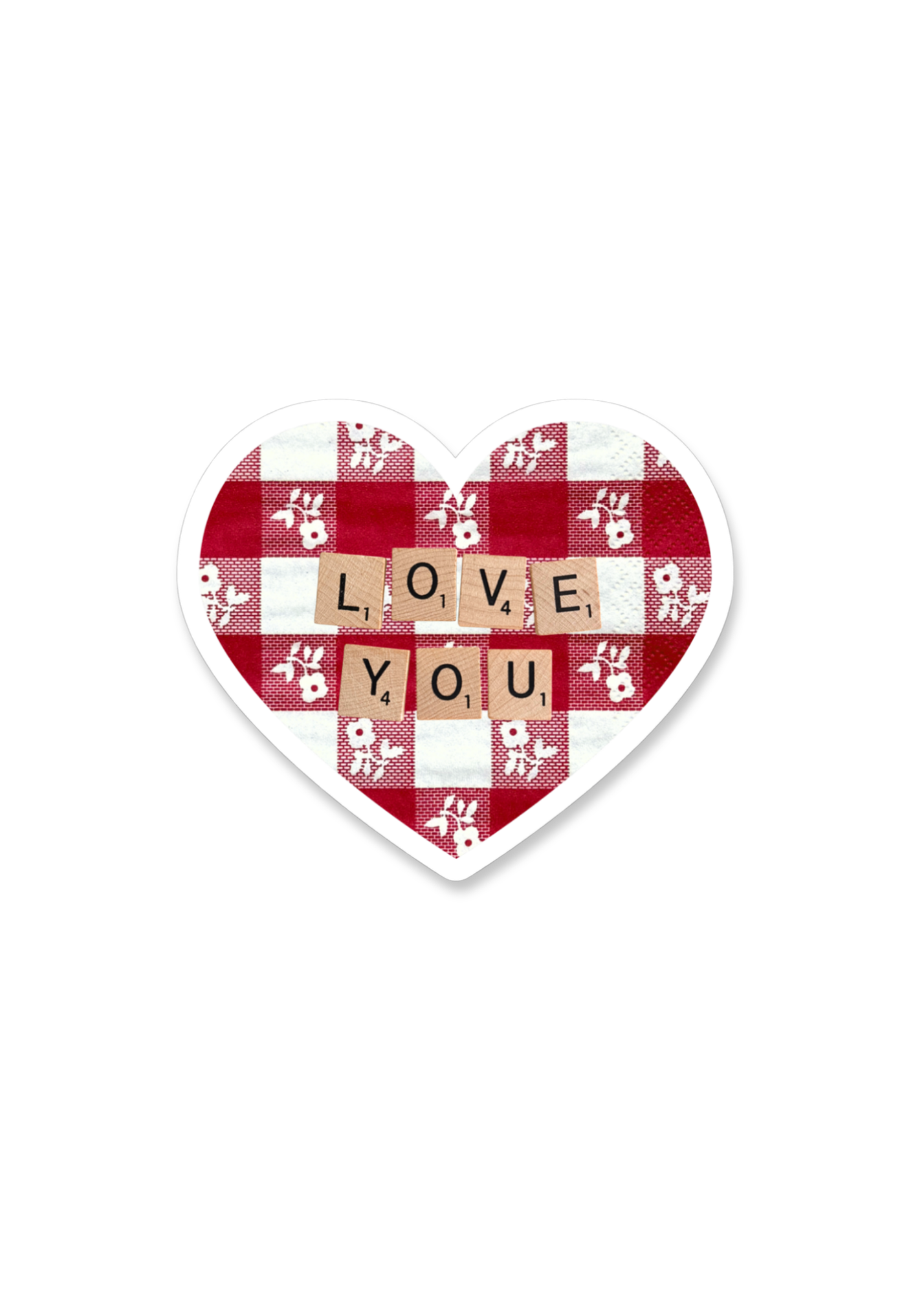 Red Gingham “Love You” Heart Sticker