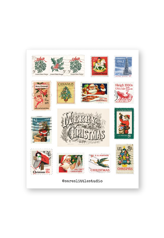 Vintage Christmas Stamps Sticker Sheet - Matte