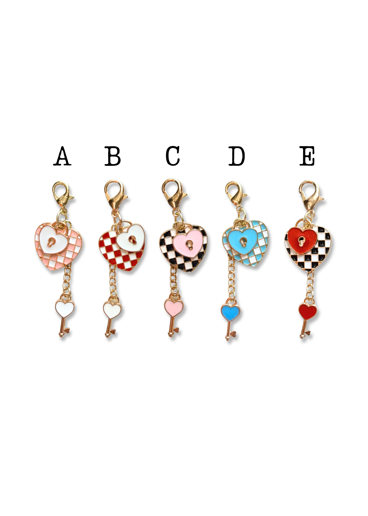 Checkered Heart with Lock + Key Charms