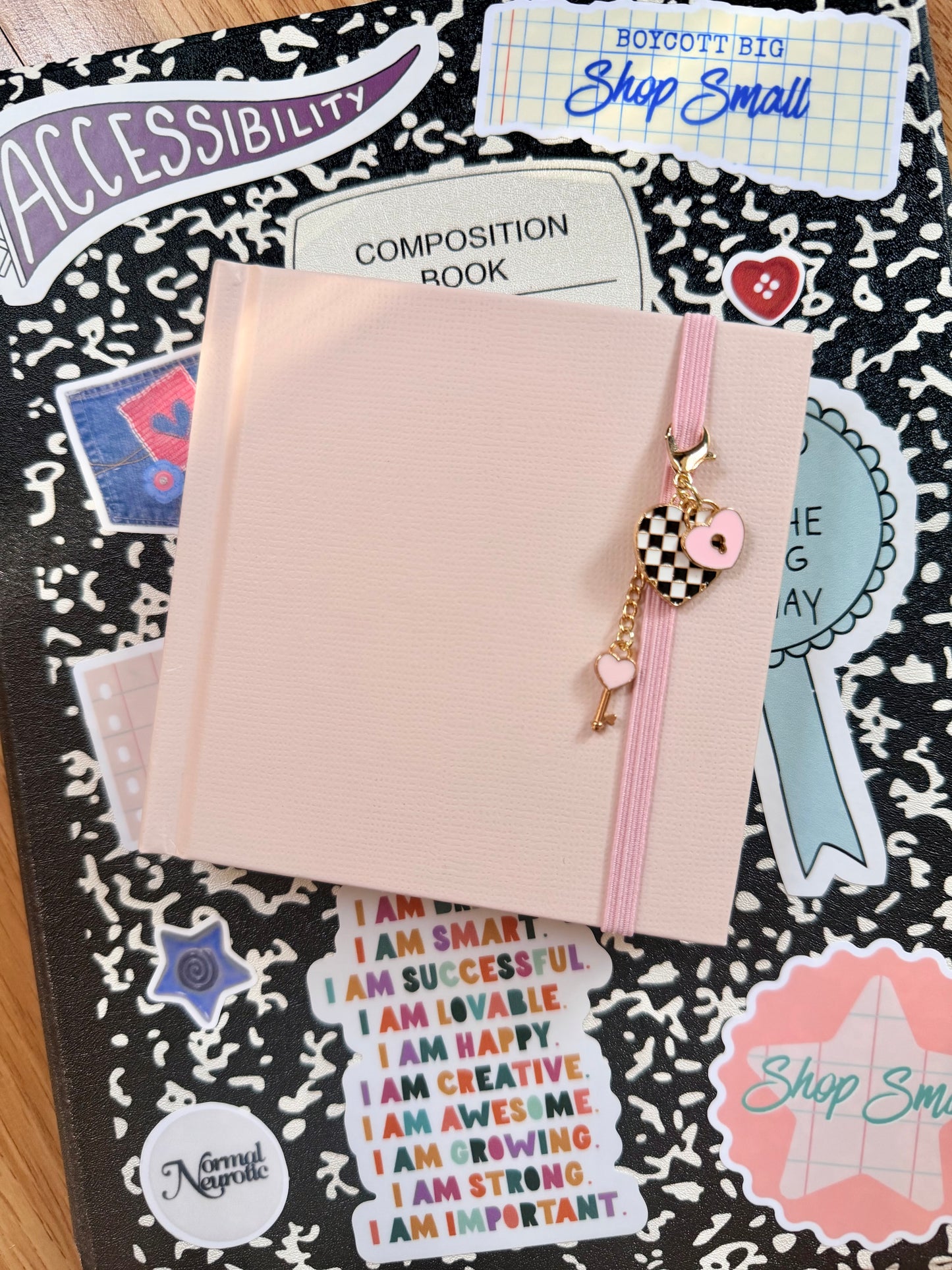 Checkered Heart with Lock + Key Charms