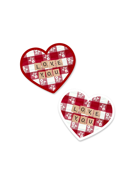 Red Gingham “Love You” Heart Sticker