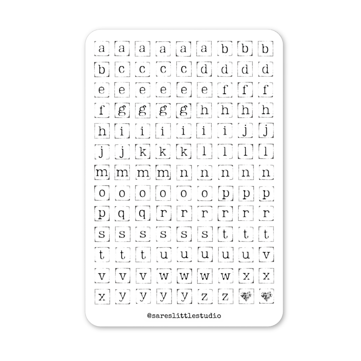 Square Rubber Stamp Letters Sticker Sheet