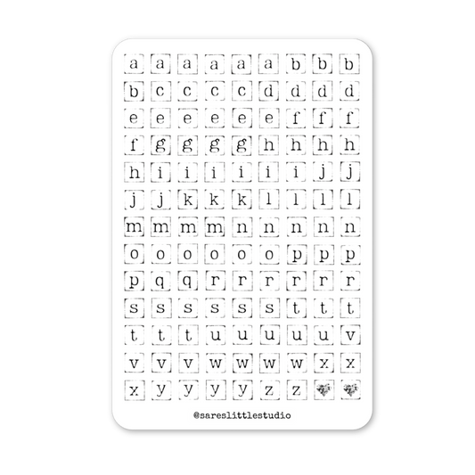 Square Rubber Stamp Letters Sticker Sheet