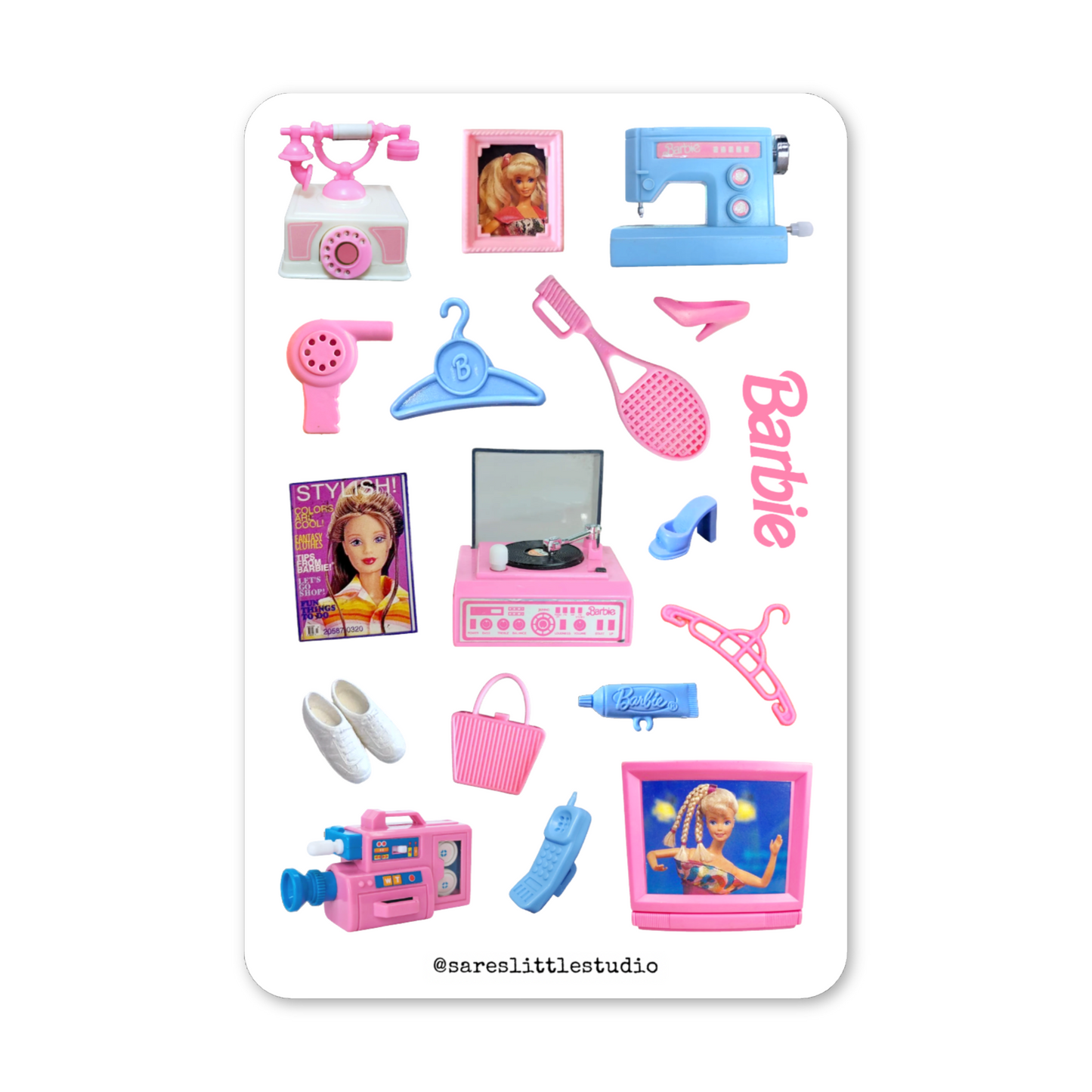 Vintage Barbie Accessories Sticker Sheet - Matte