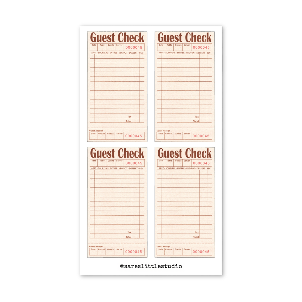 Brown Guest Checks Sticker Sheet