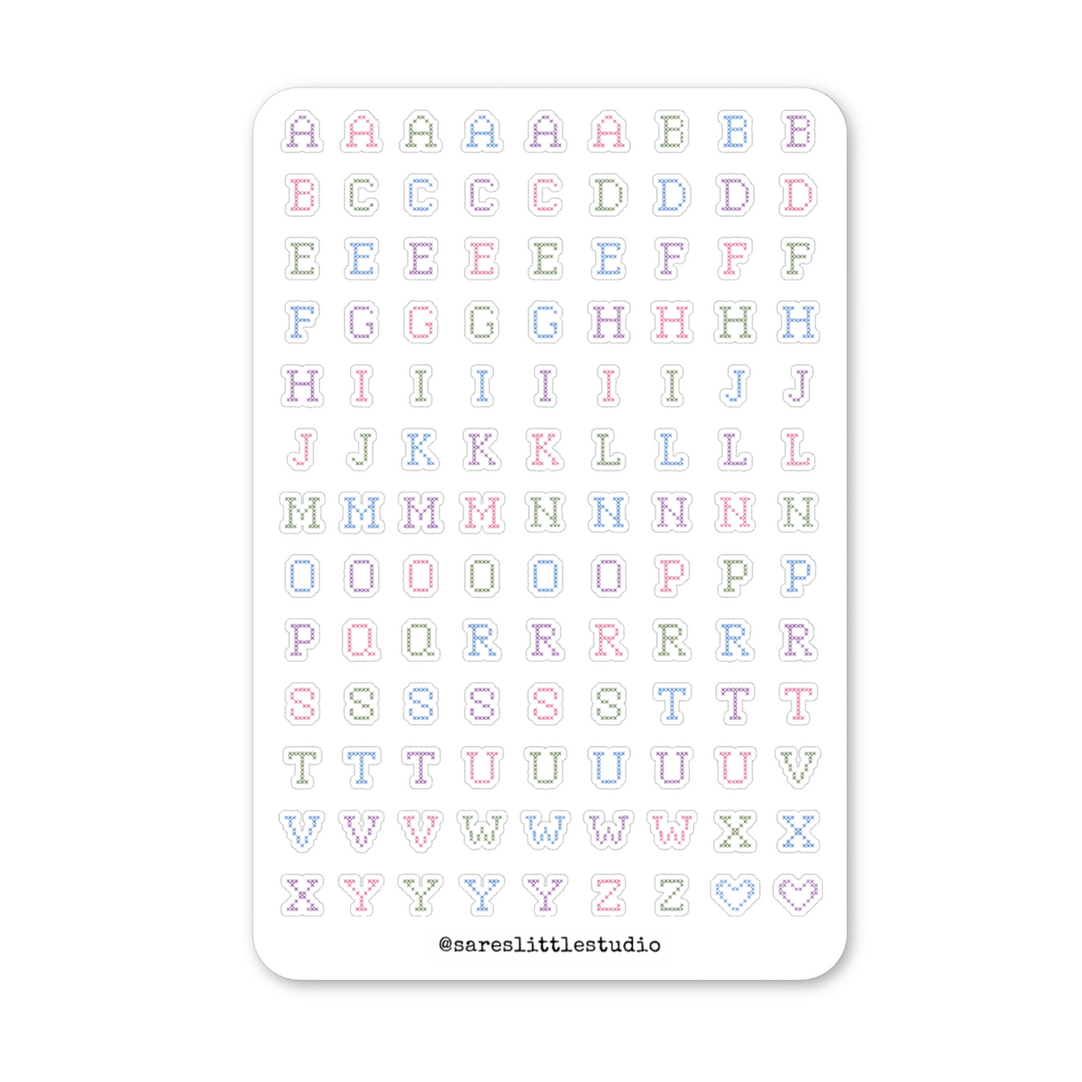 Colorful Cross Stitch Letters Sticker Sheet