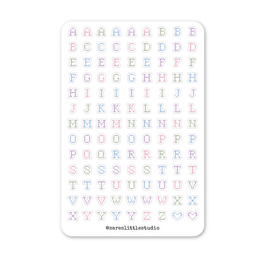 Colorful Cross Stitch Letters Sticker Sheet