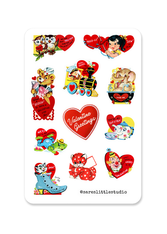 Vintage Valentine Greetings Sticker Sheet - Matte
