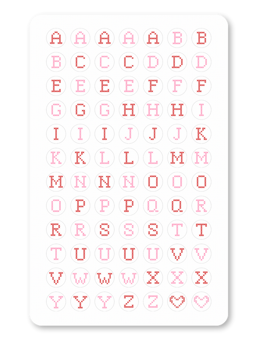 Red & Pink Cross Stitch Letters Sticker Sheet - Matte