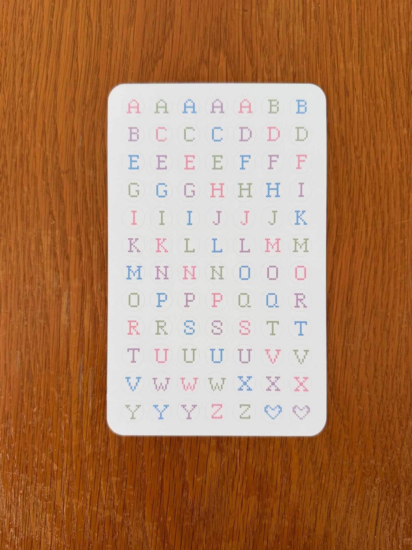 Colorful Cross Stitch Letters Sticker Sheet - Matte
