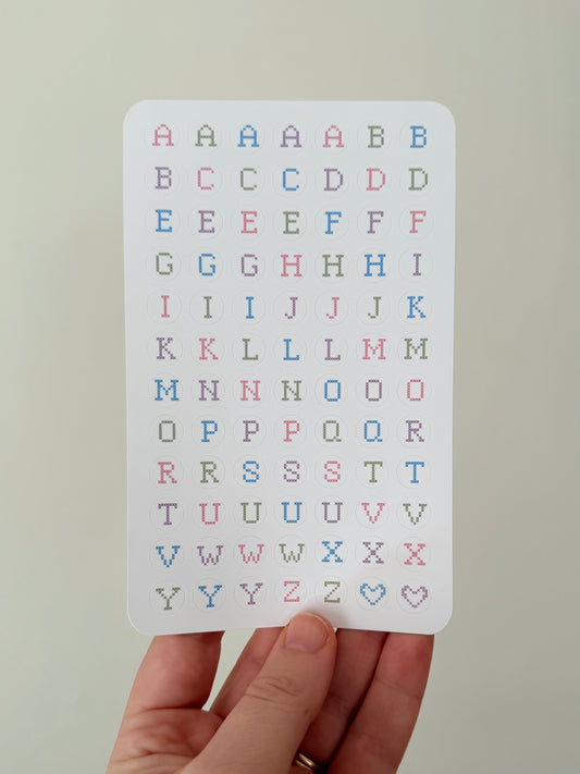 Colorful Cross Stitch Letters Sticker Sheet - Matte