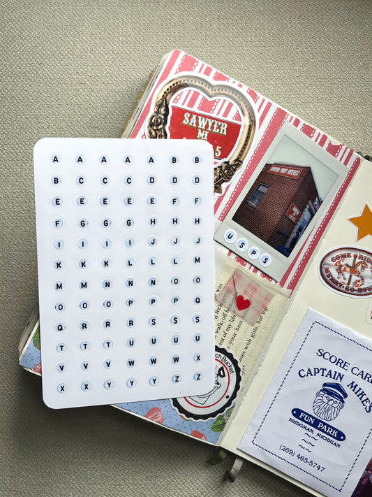 Round Black & White Bead Letter Sticker Sheet