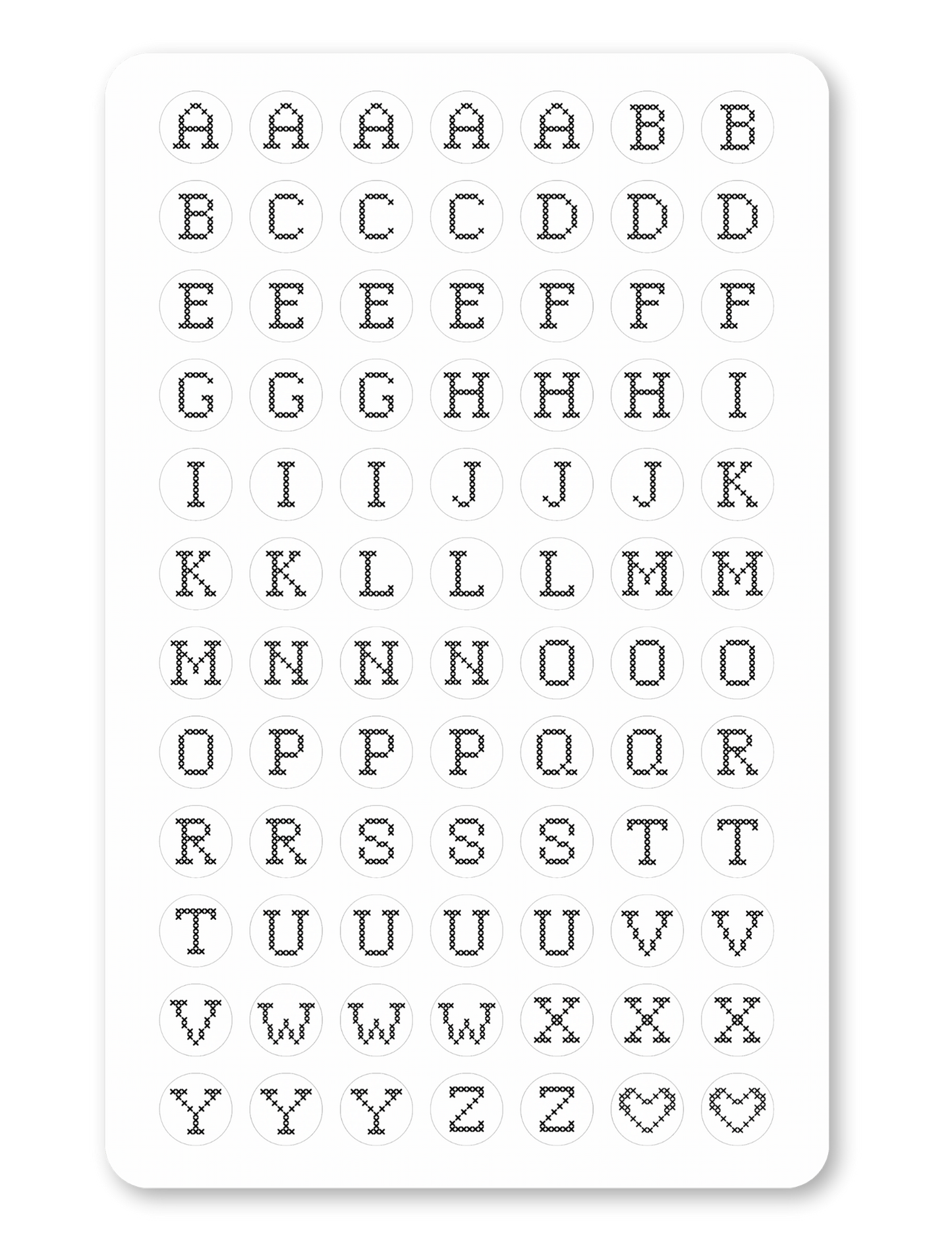 Black & White Cross Stitch Letters Sticker Sheet - Matte