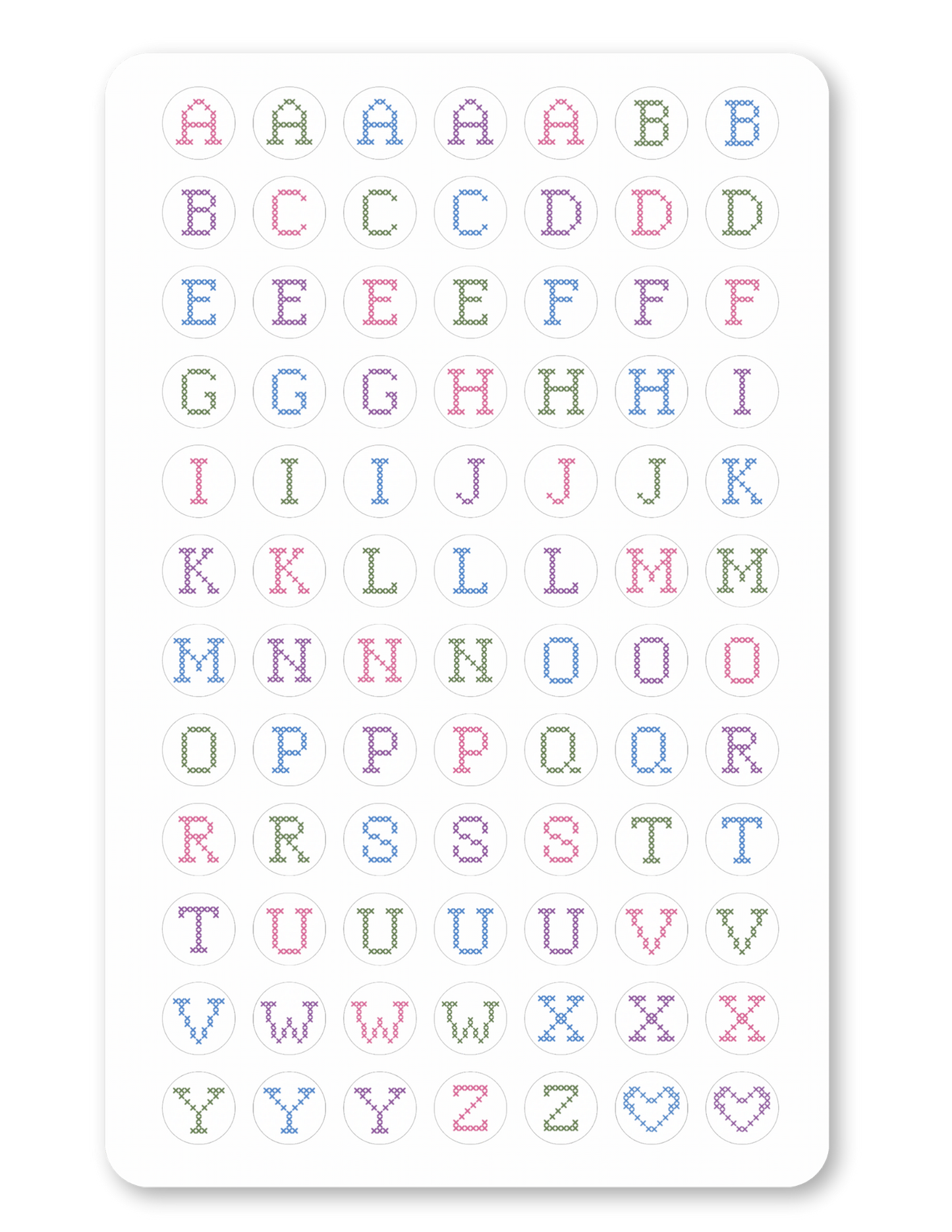 Colorful Cross Stitch Letters Sticker Sheet - Matte