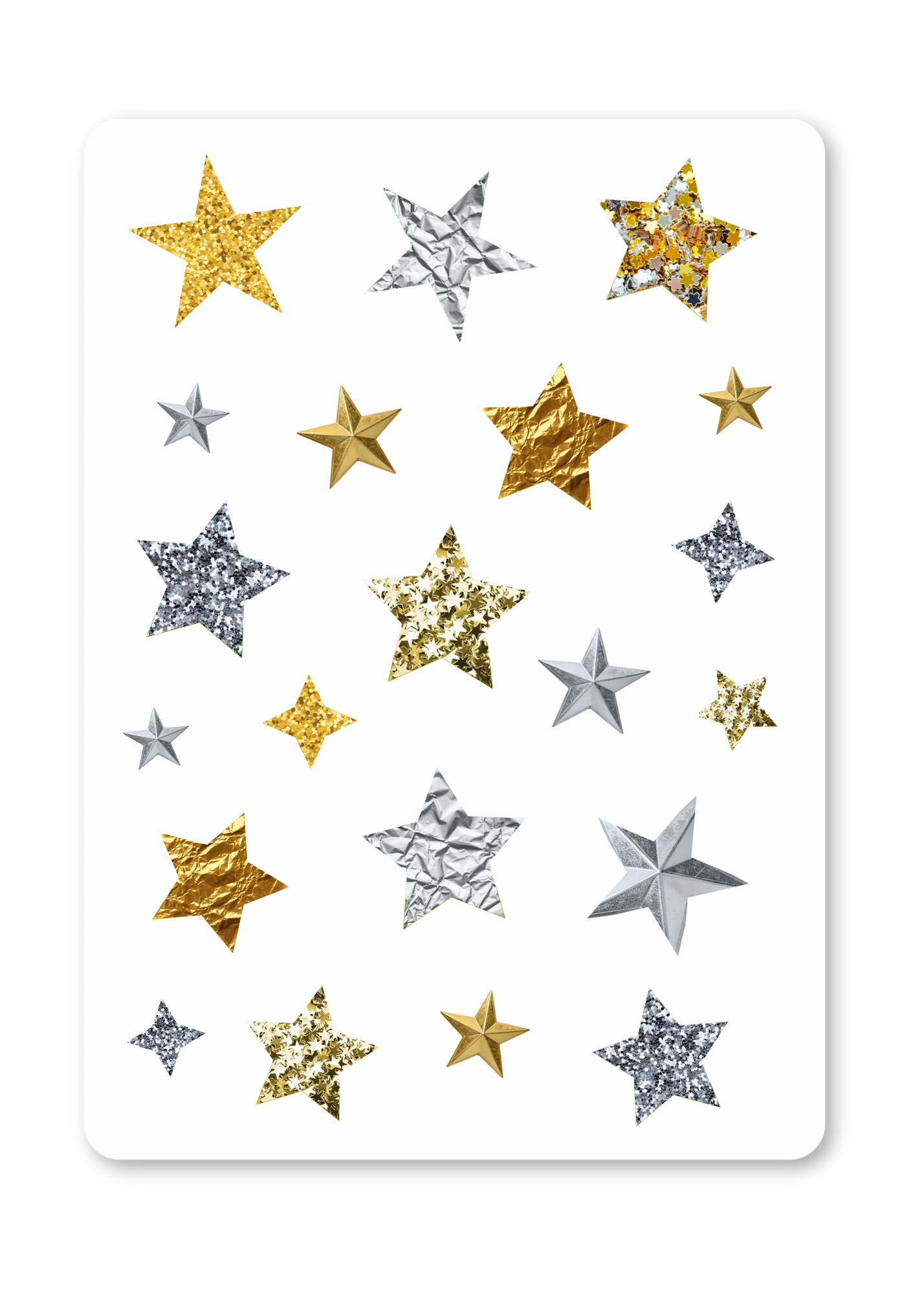 Gold + Silver Textured Stars Sticker Sheet
