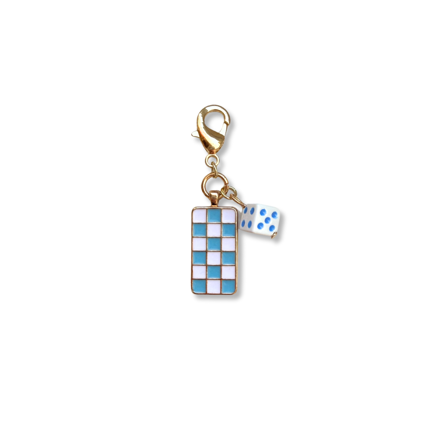 Blue Checkered Pendant + Blue Dice Charm