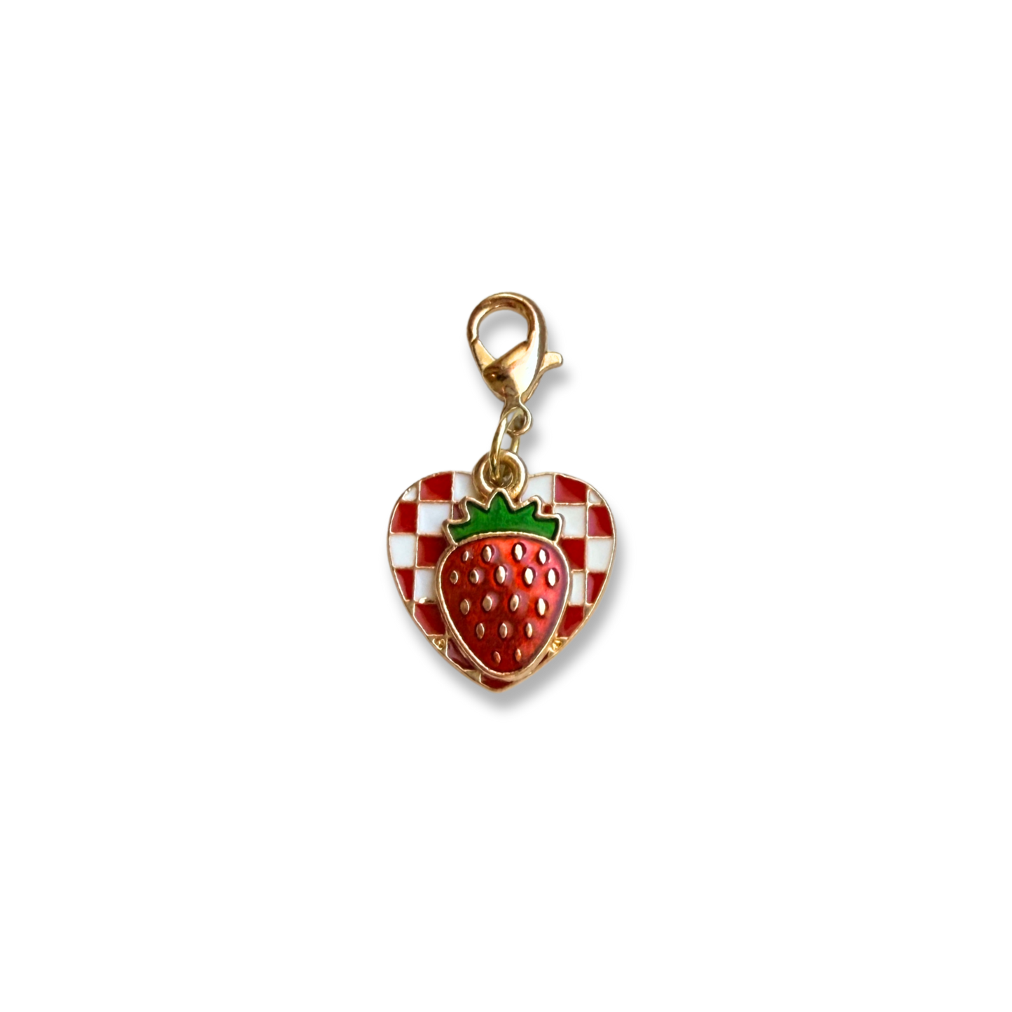 Red Checkered Heart + Strawberry Charm