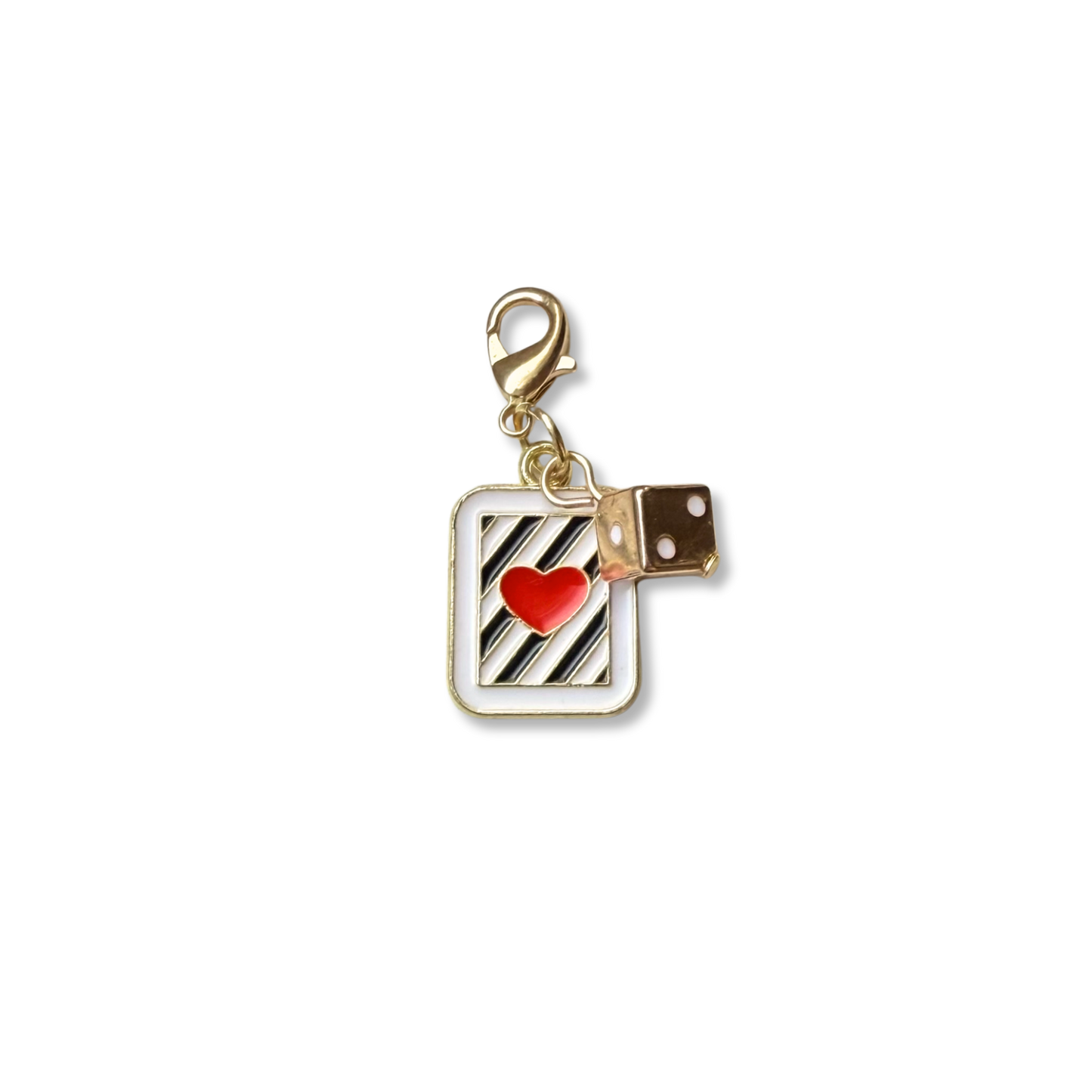 Hearts Playing Card + Gold Dice Charm