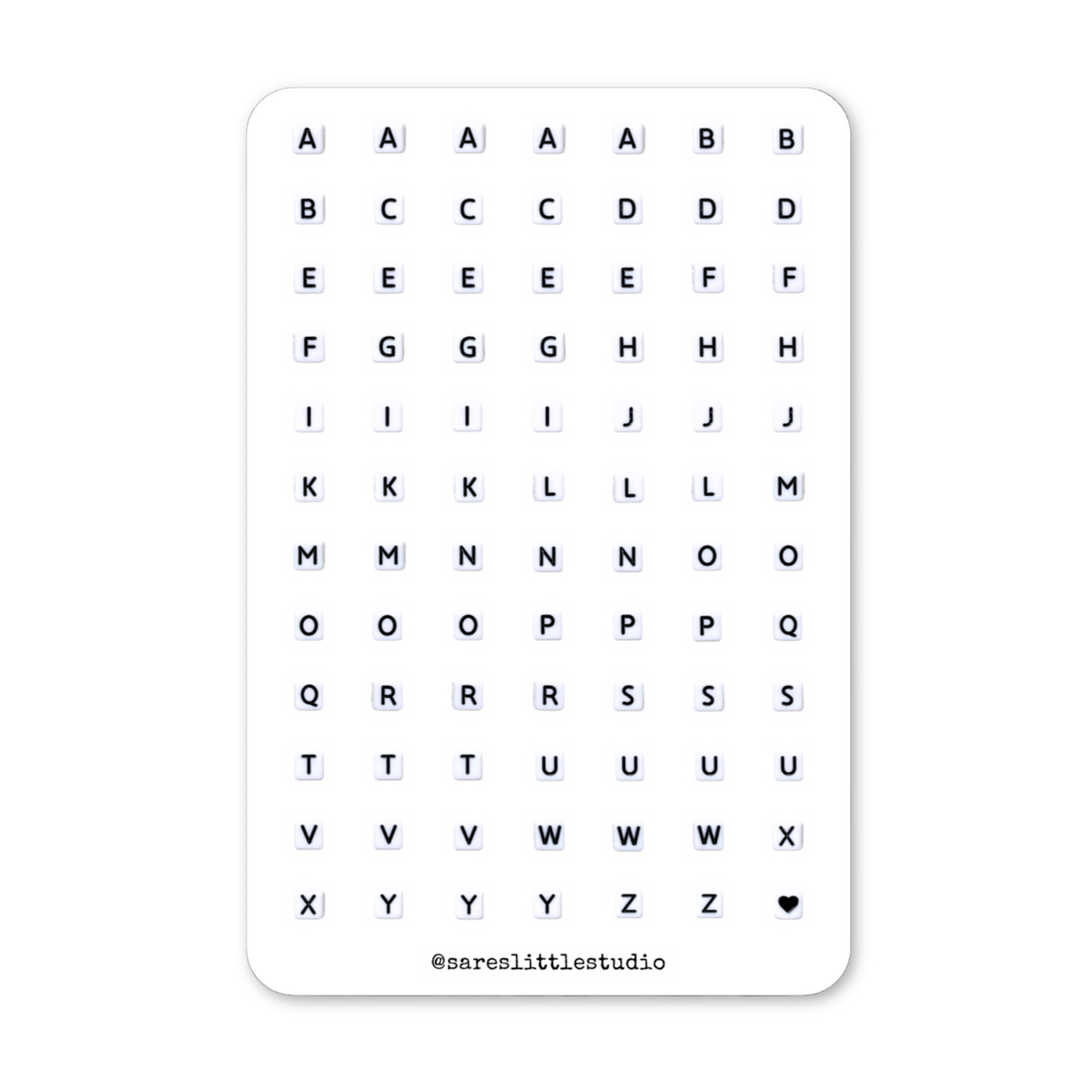 Square Black & White Bead Letters Sticker Sheet