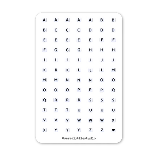 Square Black & White Bead Letters Sticker Sheet