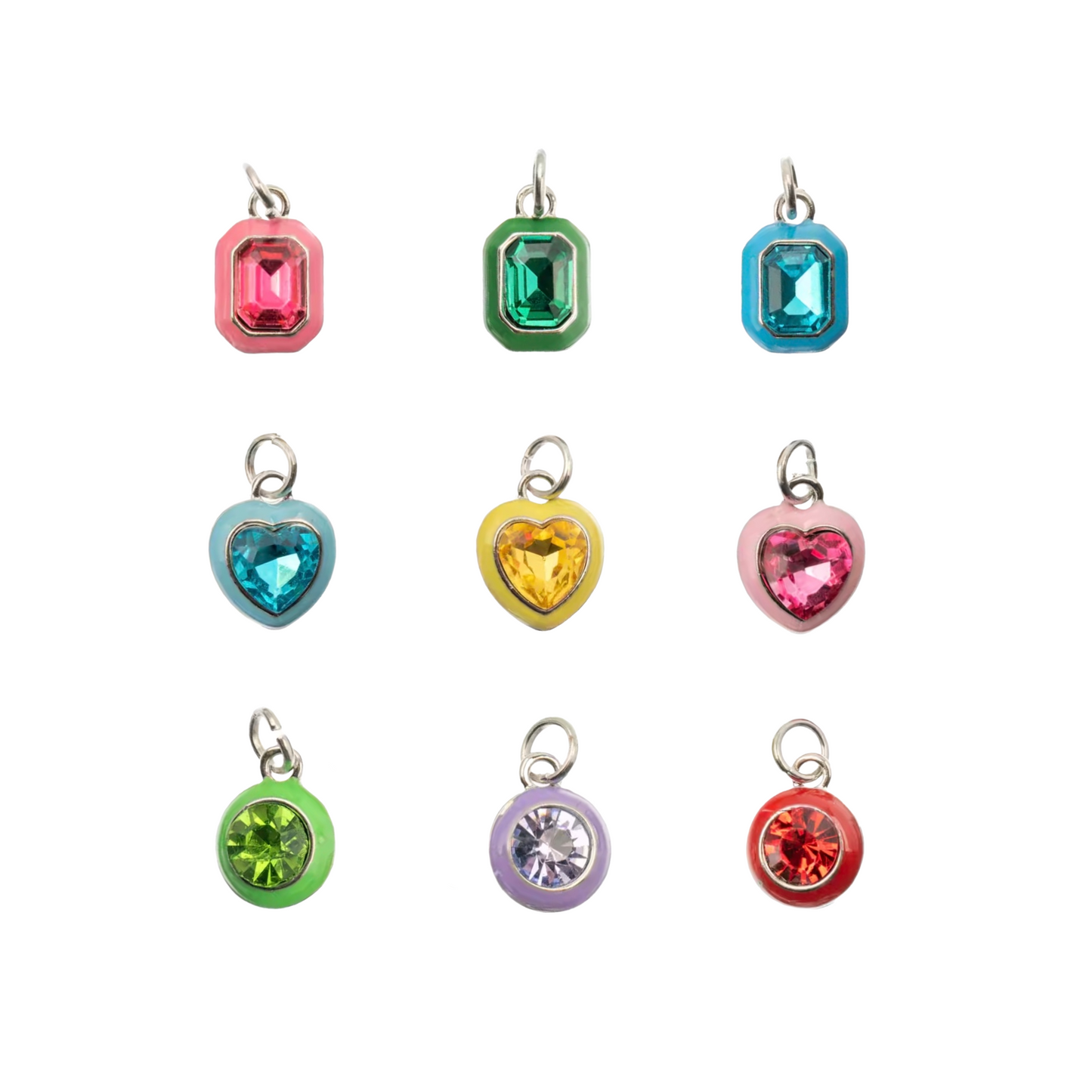 Colorful Rhinestone Charms - Silver