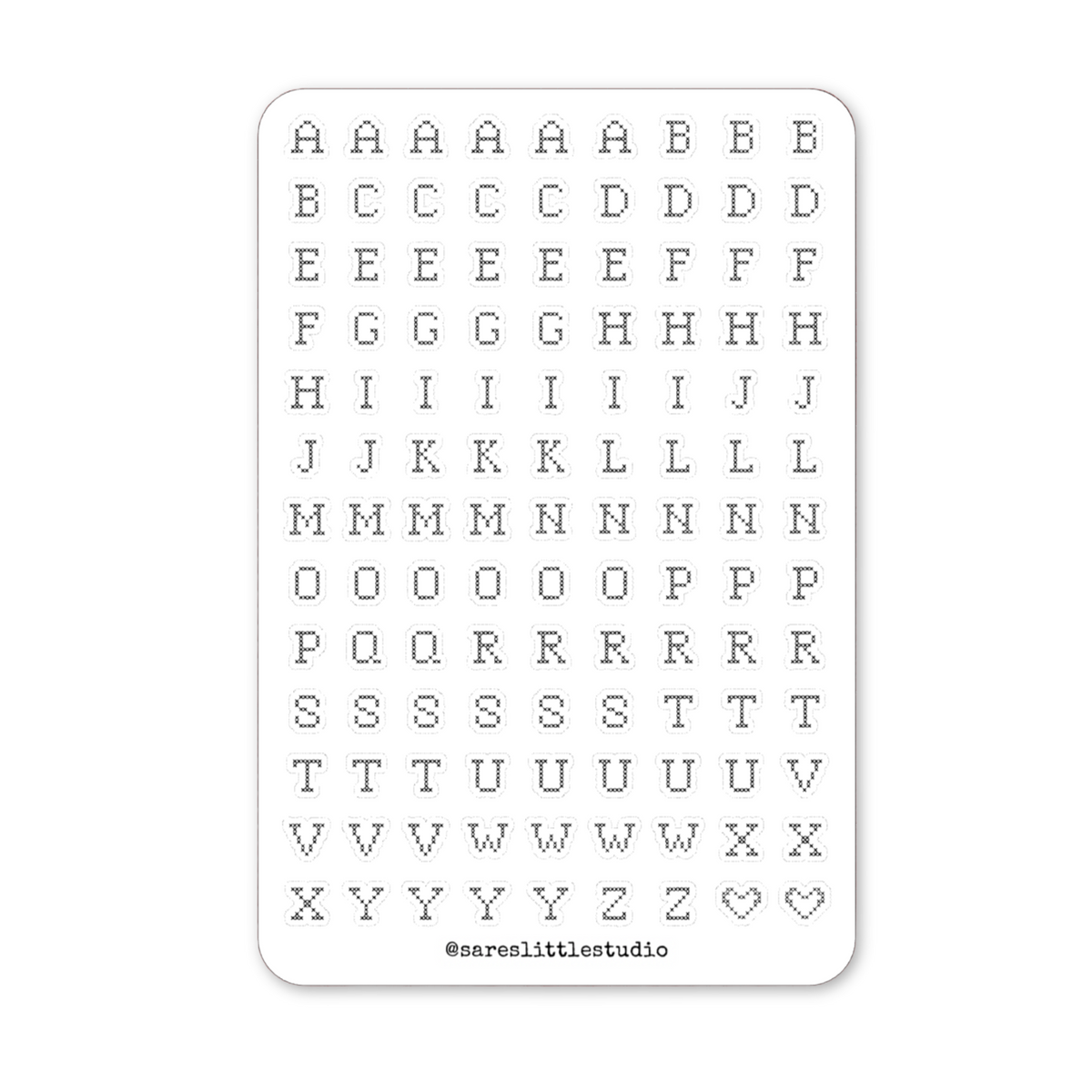 Black & White Cross Stitch Letters Sticker Sheet