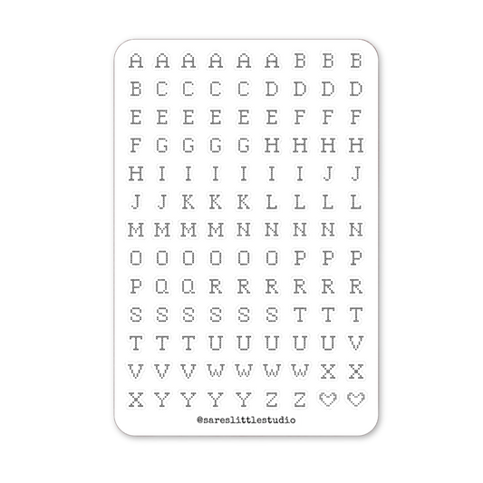 Black & White Cross Stitch Letters Sticker Sheet