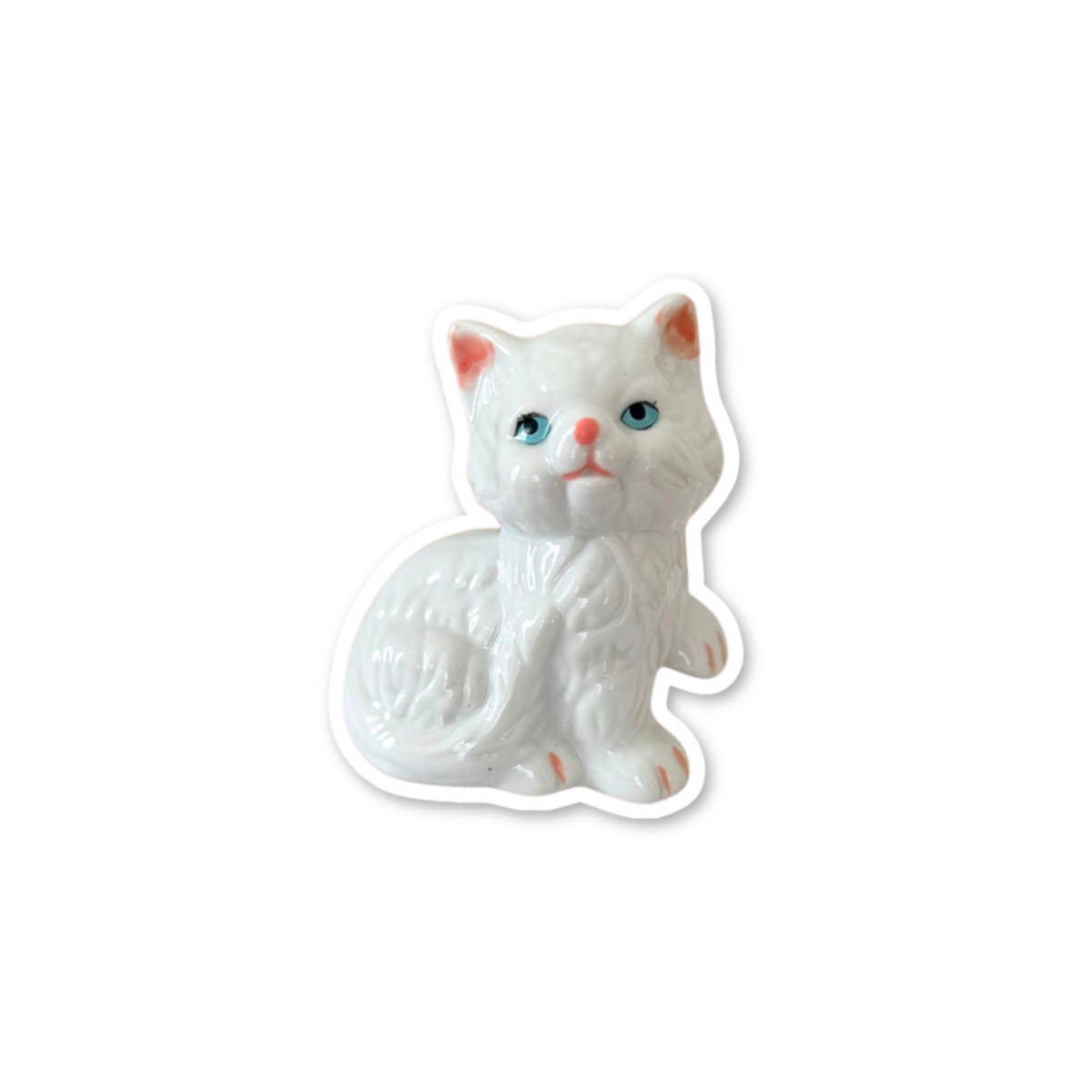 Vintage White Cat Figurine Sticker